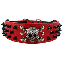 Load image into Gallery viewer, 2&quot; Wide Spiked Studded Leather Dog Collar Bullet Rivets With Cool Skull