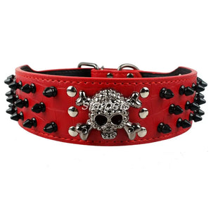2" Wide Spiked Studded Leather Dog Collar Bullet Rivets With Cool Skull