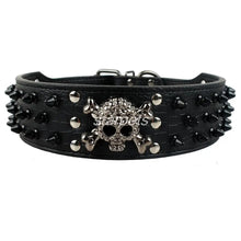 Load image into Gallery viewer, 2&quot; Wide Spiked Studded Leather Dog Collar Bullet Rivets With Cool Skull