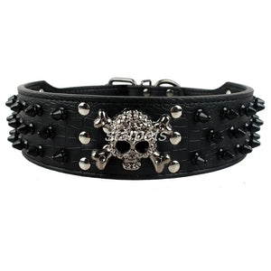 2" Wide Spiked Studded Leather Dog Collar Bullet Rivets With Cool Skull