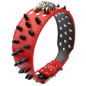 2" Wide Spiked Studded Leather Dog Collar Bullet Rivets With Cool Skull