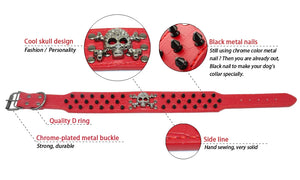 2" Wide Spiked Studded Leather Dog Collar Bullet Rivets With Cool Skull