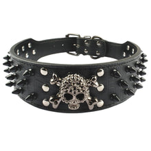 Load image into Gallery viewer, 2&quot; Wide Spiked Studded Leather Dog Collar Bullet Rivets With Cool Skull