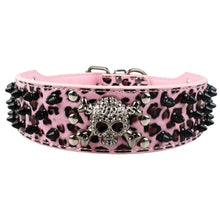 Load image into Gallery viewer, 2&quot; Wide Spiked Studded Leather Dog Collar Bullet Rivets With Cool Skull