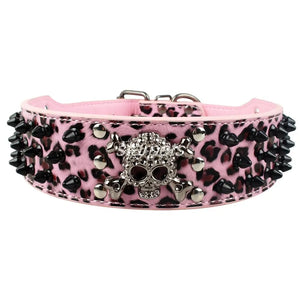 2" Wide Spiked Studded Leather Dog Collar Bullet Rivets With Cool Skull