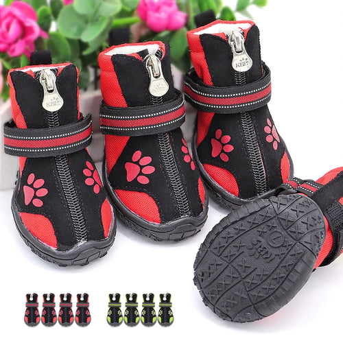 4pcs Pet Dog Shoes Waterproof Reflective Dog Boots Outdoor Snow and Rain