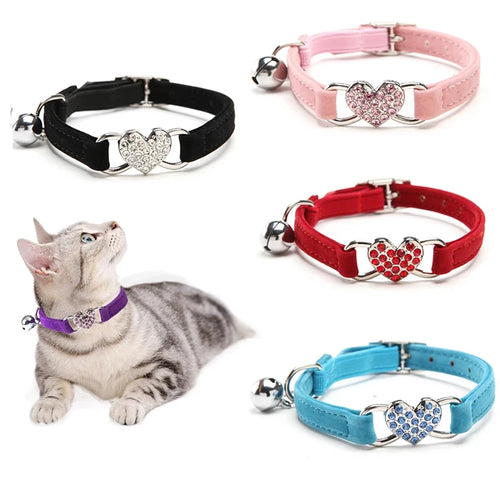 Heart Charm & Bell Cat Collar